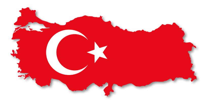 Die Umrisse der Türkei in den Farben der türkischen Fahne.