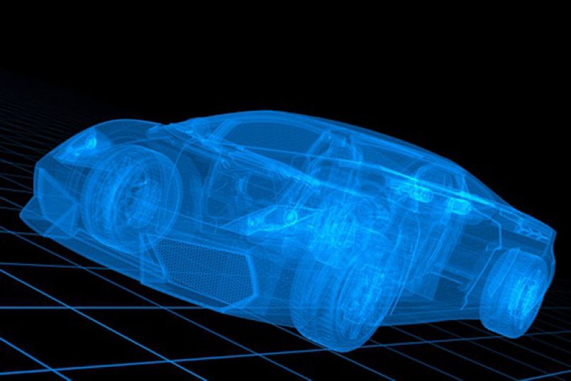 Eine blaue Autostudie vor schwarzem Hintergrund.