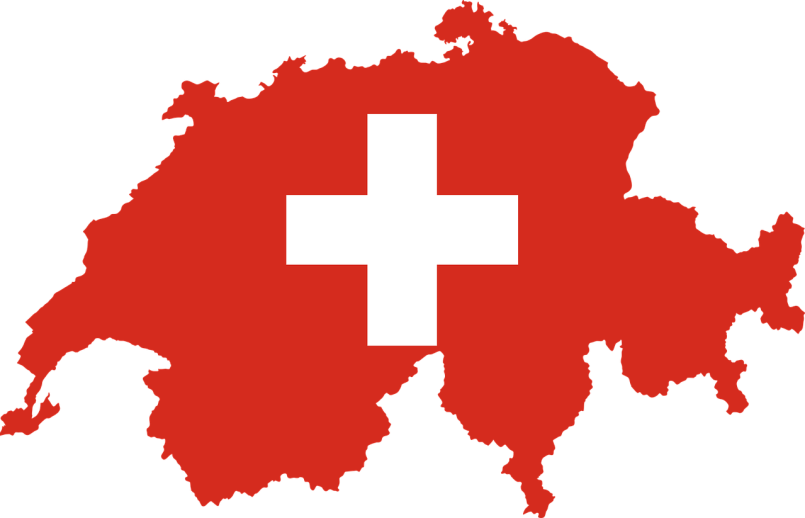 Geografische Umrisse der Schweiz in den Farben der Nationalflagge.